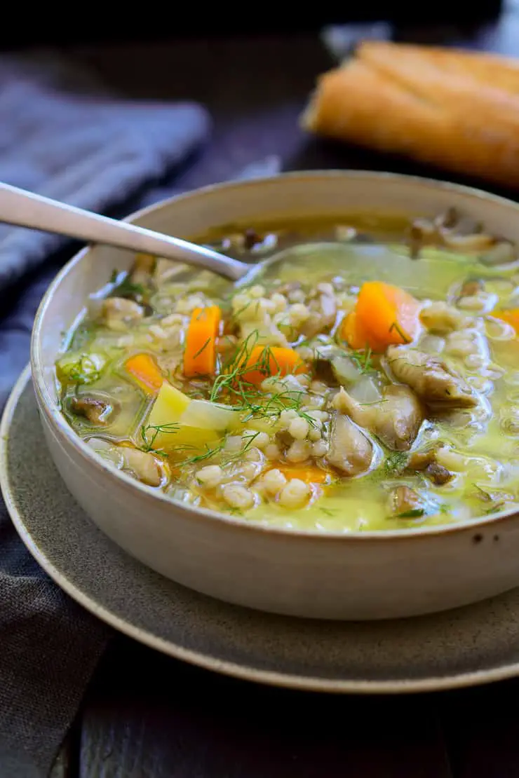 mushroom barley soup vegan recipe