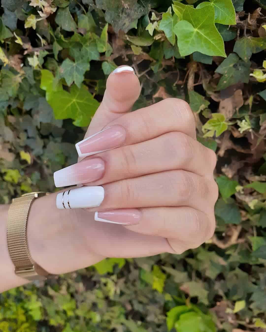 Nude & White Nails