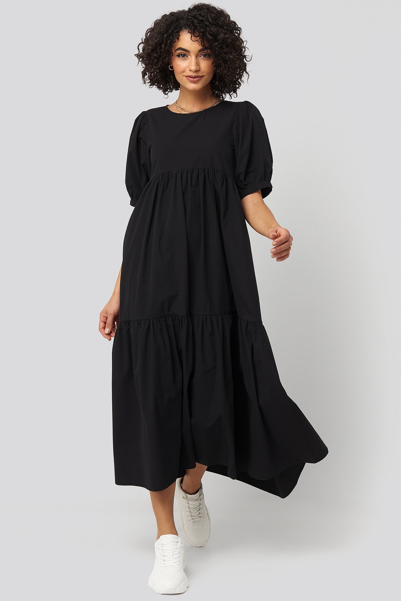 Aeris Grey Recycled Polyester & Hemp Tiered Midi Dress | Jhultaru main image 1