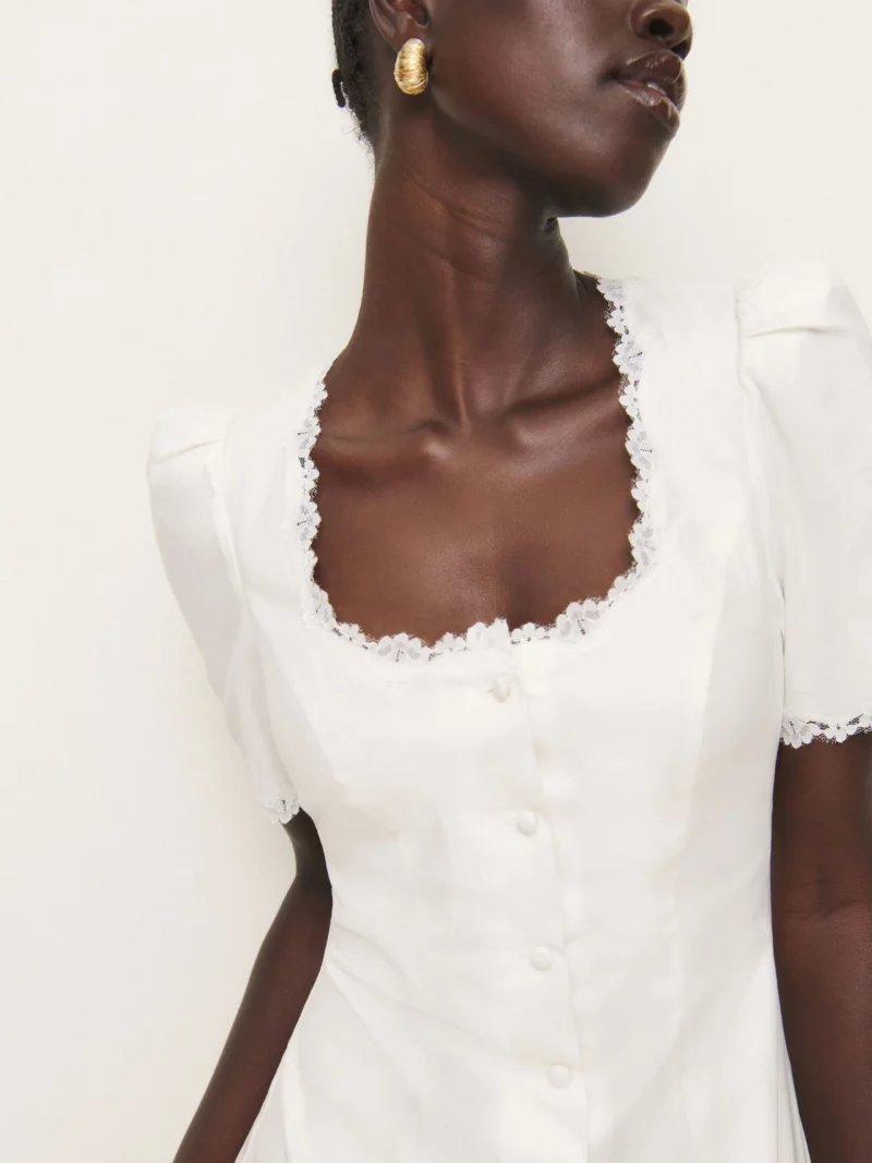 lace neckline white dress